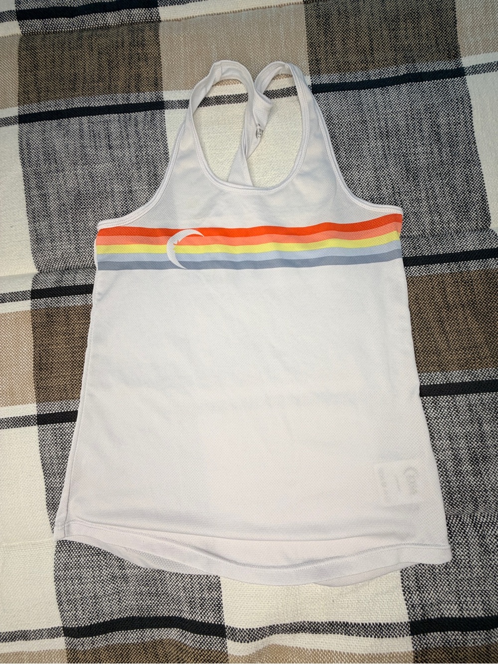 White Girls' Racerback Tank with Rainbow Stripes